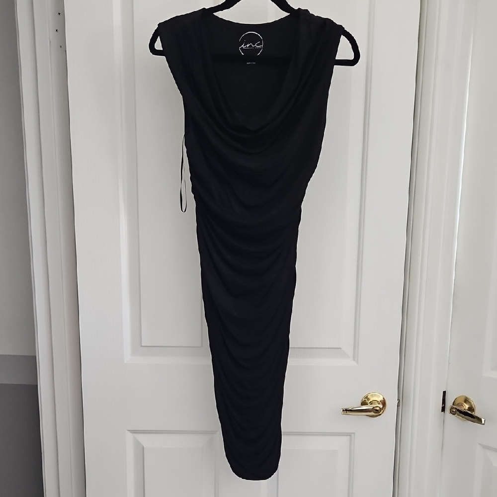 INC International Concepts Black Draped Midi Dress